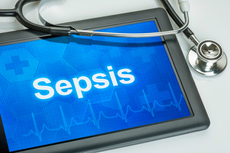 Tablet with the diagnosis Sepsis on the display